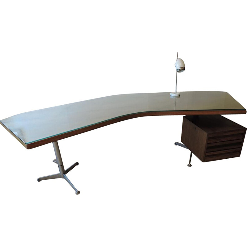 Tecno Milano brown "T96" desk, Osvaldo BORSANI - 1960s