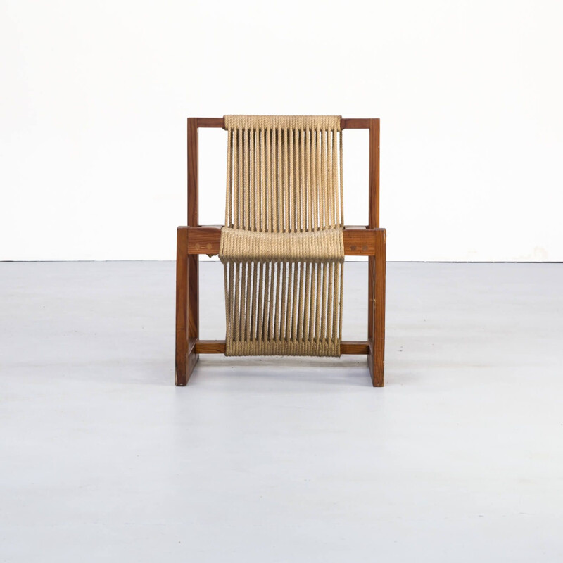 50s Rope chair in pine wood