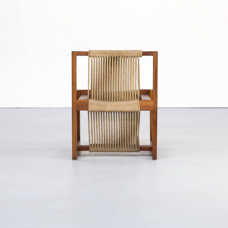50s Rope chair in pine wood