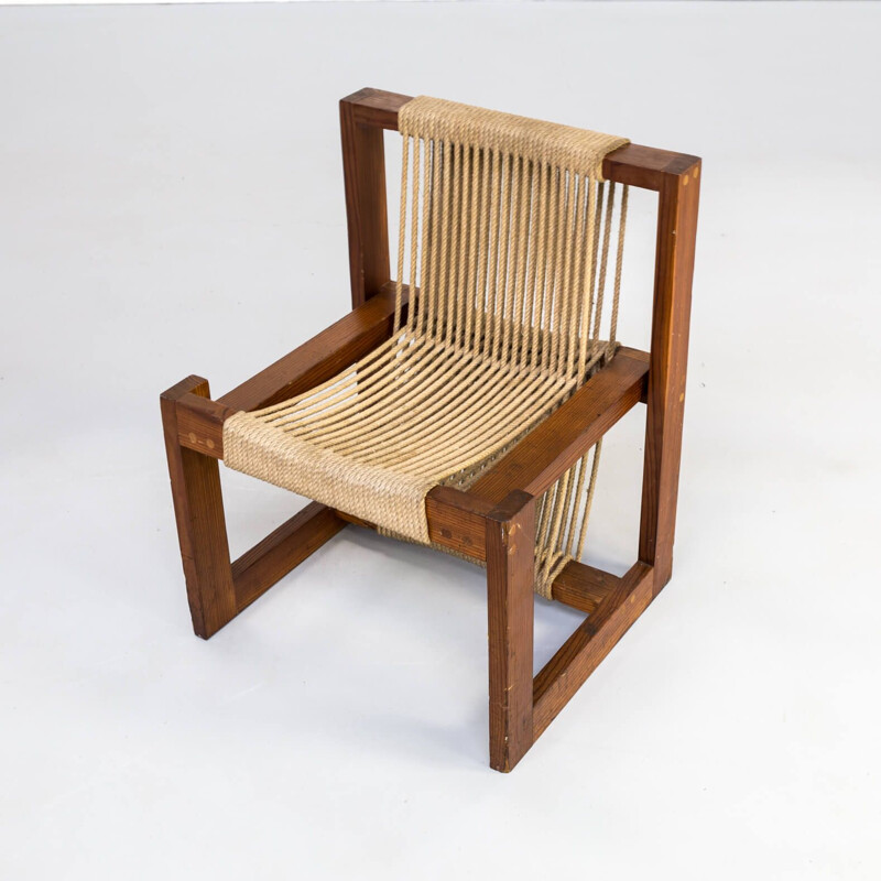 50s Rope chair in pine wood