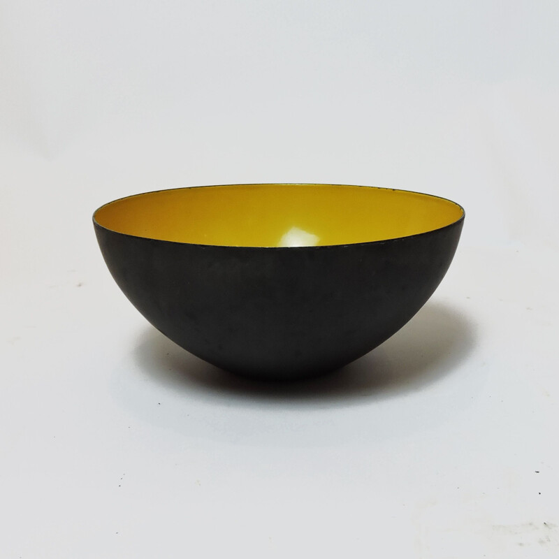 Large Mid-Century Danish Yellow Enamel Krenit Bowl by Herbert Krenchel, 1950s