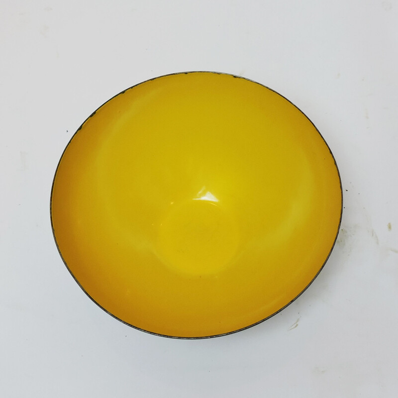 Large Mid-Century Danish Yellow Enamel Krenit Bowl by Herbert Krenchel, 1950s