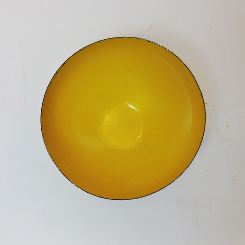 Large Mid-Century Danish Yellow Enamel Krenit Bowl by Herbert Krenchel, 1950s