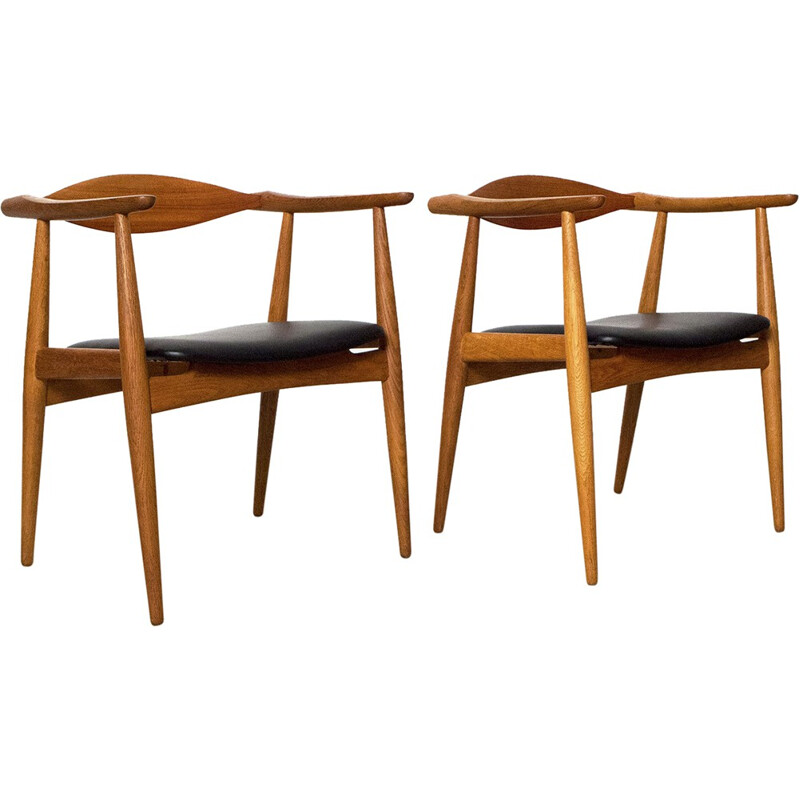 Carl Hansen & Son chair in teak, oak and leather, Hans WEGNER - 1950s