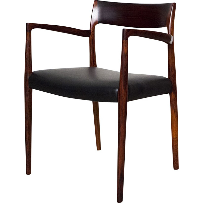 J.L.M. Mobelfabrik armchair in rosewood and leather, N. MOLLER - 1950s