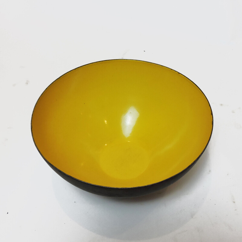 Large Mid-Century Danish Yellow Enamel Krenit Bowl by Herbert Krenchel, 1950s