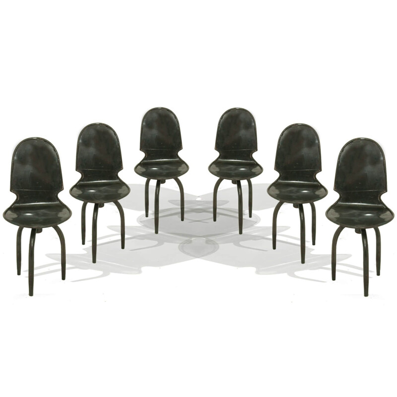 Set of 6 vintage industrial iron chairs, 1960