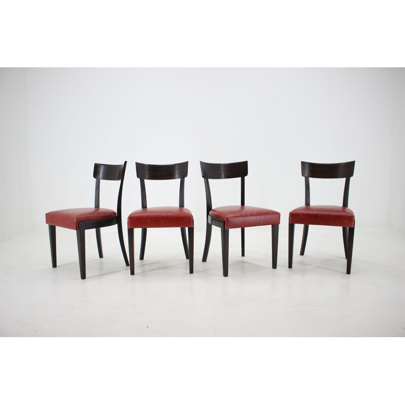 1950s Red Leather Dining Chairs for UP Czechoslovakia, Set of 4