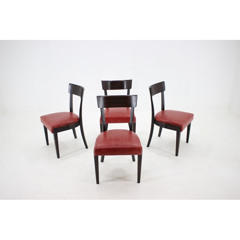 1950s Red Leather Dining Chairs for UP Czechoslovakia, Set of 4