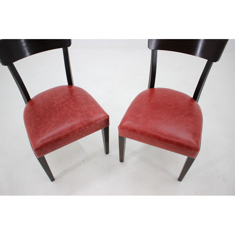 1950s Red Leather Dining Chairs for UP Czechoslovakia, Set of 4