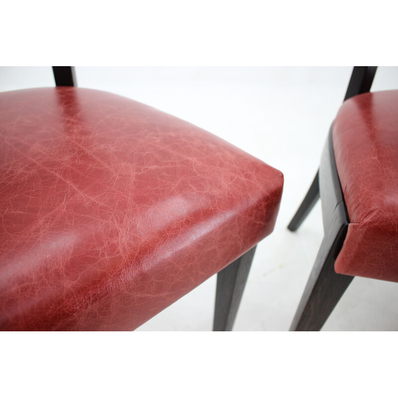 1950s Red Leather Dining Chairs for UP Czechoslovakia, Set of 4