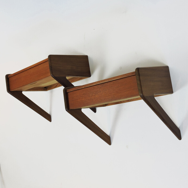 Mid-Century Danish Teak and Oak Night Stands from Ølholm Møbelfabrik, 1960s, Set of 2