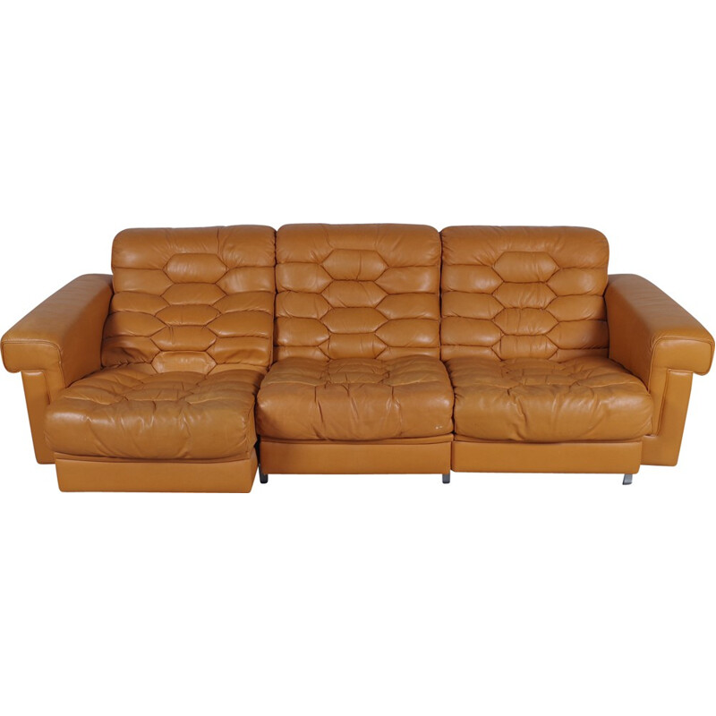 3-seater sofa in oakwood and leather De Sede - 1970s