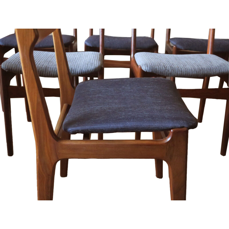 Suite vintage de 6 chaises de salle à manger en teck par Erik Buch