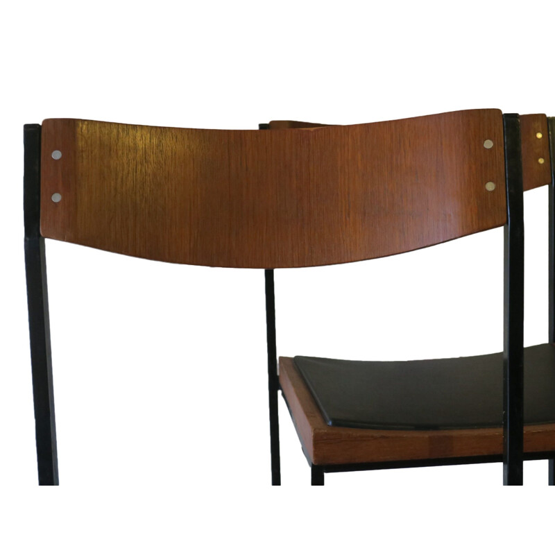 Set of 2 vintage teak and metal chairs, 1960s