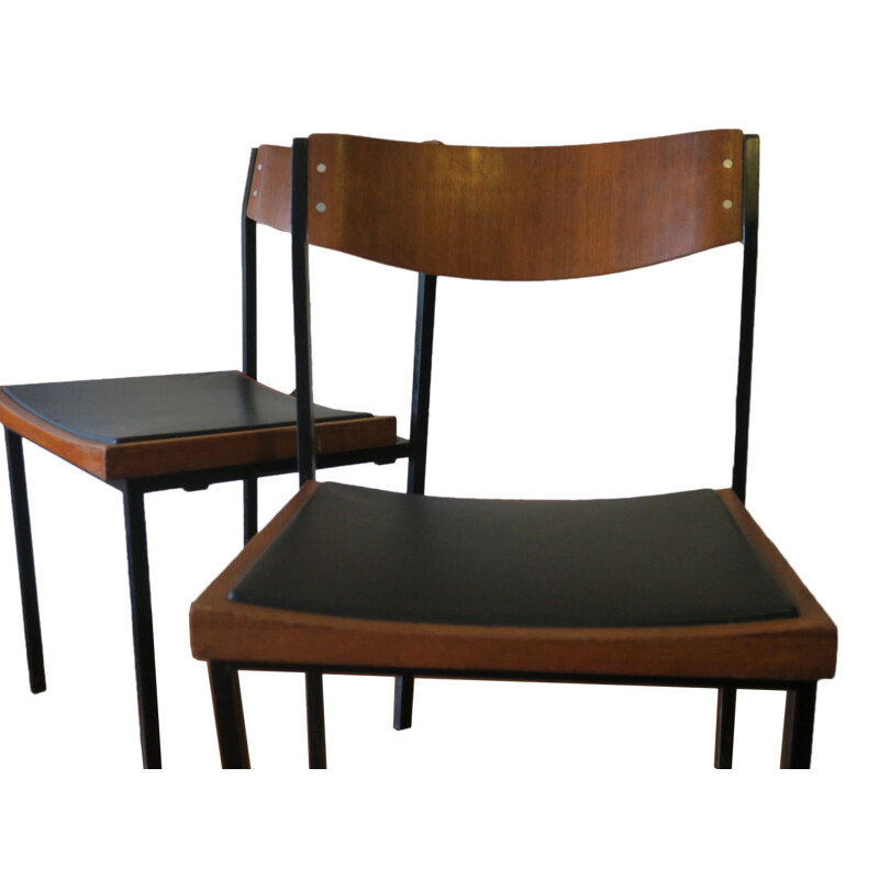 Set of 2 vintage teak and metal chairs, 1960s