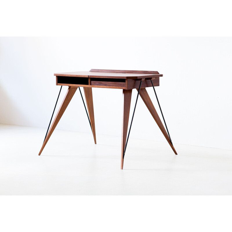 Fully Restored Italian Teak and Beech Desk Table, 1950s