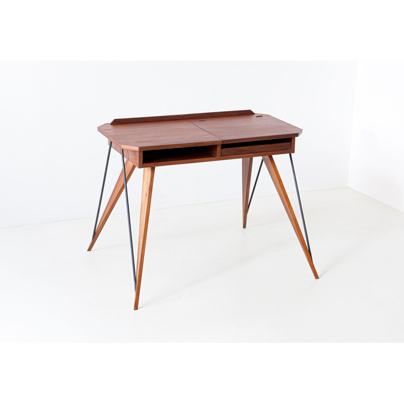 Fully Restored Italian Teak and Beech Desk Table, 1950s