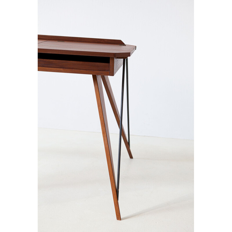 Fully Restored Italian Teak and Beech Desk Table, 1950s