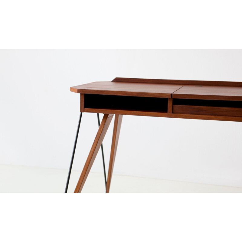 Fully Restored Italian Teak and Beech Desk Table, 1950s