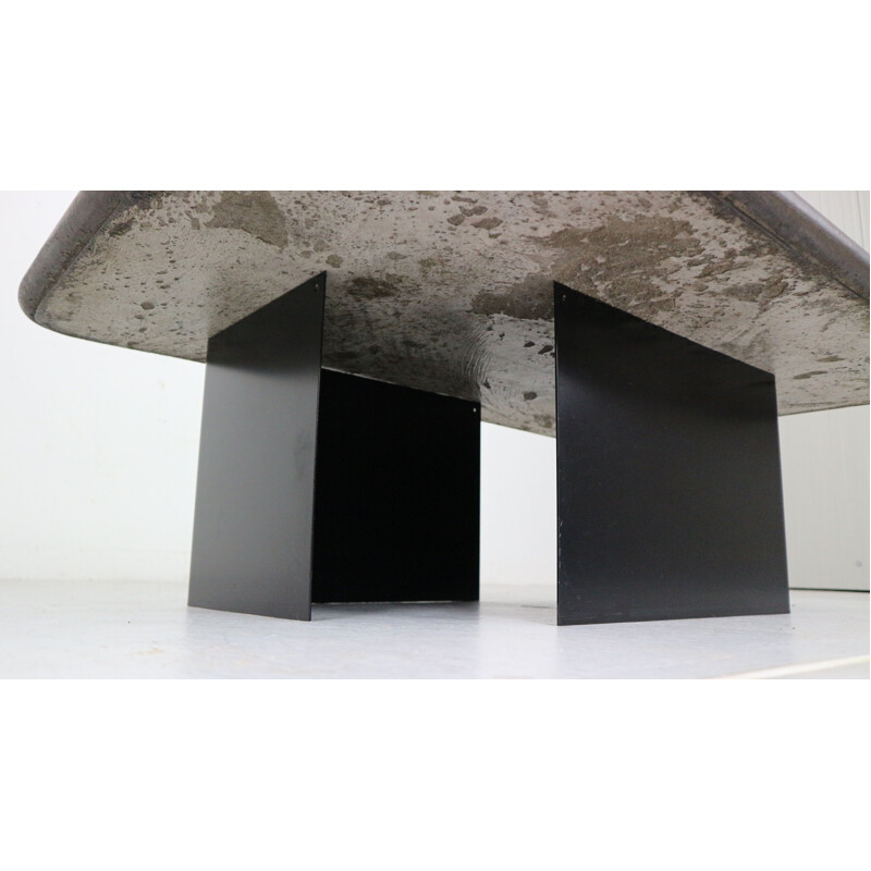 Brutalist Paul Kingma One-Off Artwork Stone & Brass Coffee Table, 1990 Holland