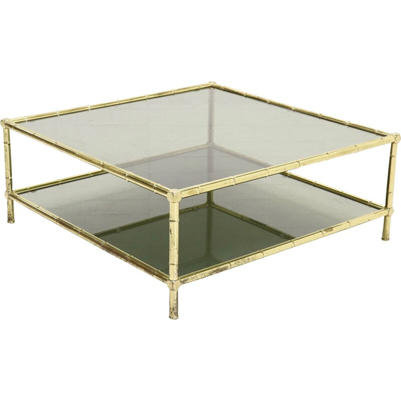 Mid Century Italian Brass Faux Bamboo Glass Coffee Table from the 1970s