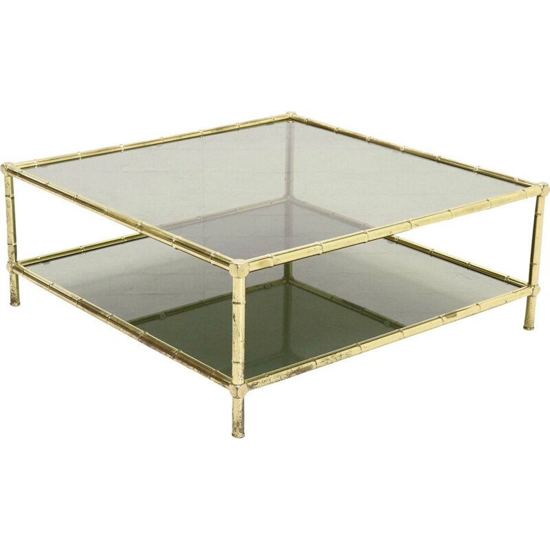 Vintage Brass and Glass Coffee Table, Italy, 1970s