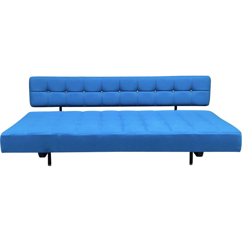 Vintage convertible sofa in blue wool and ash by André Simard