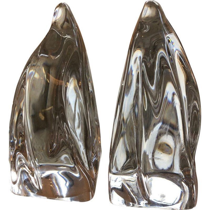 Vintage crystal bookend Flame model by Daum, 1950s