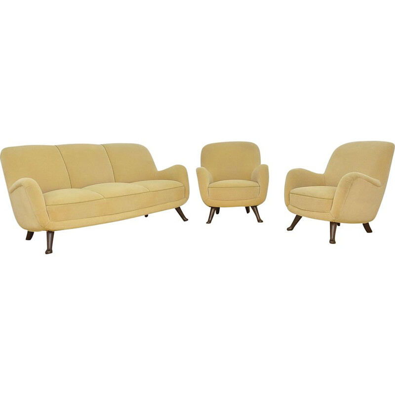 Vintage living Room Set sofa & armchairs by Berga Möbler, 1940s