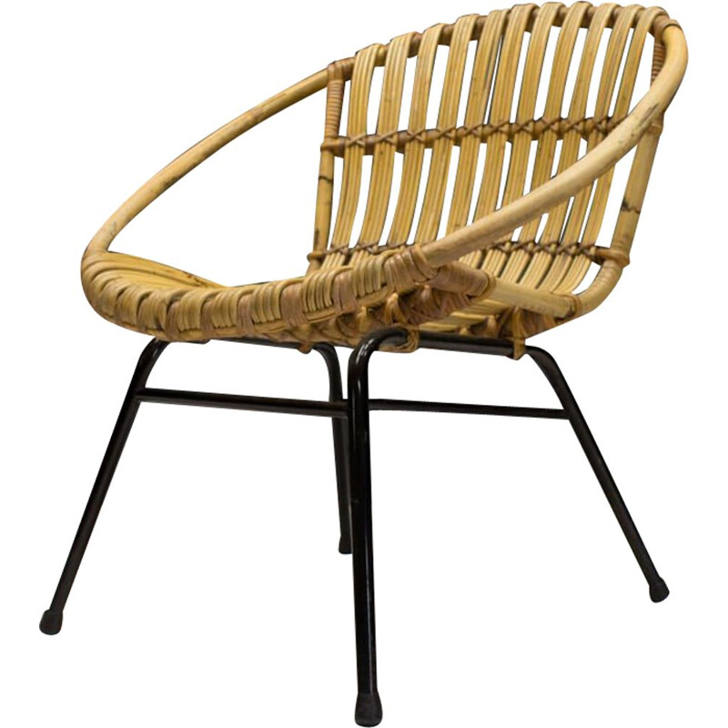 Vintage Italian Rattan and Bamboo Armchair, 1950s