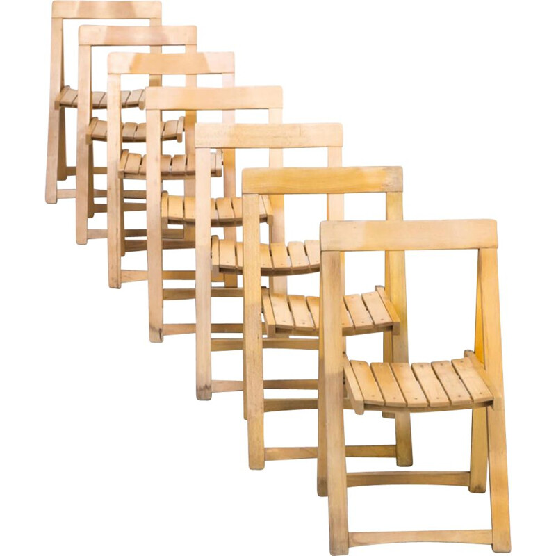 Set of 7 folding chairs by  Aldo Jacober for Alberto Bazzani, 1960