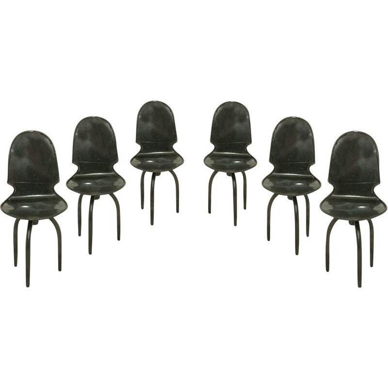Set of 6 vintage industrial iron chairs, 1960