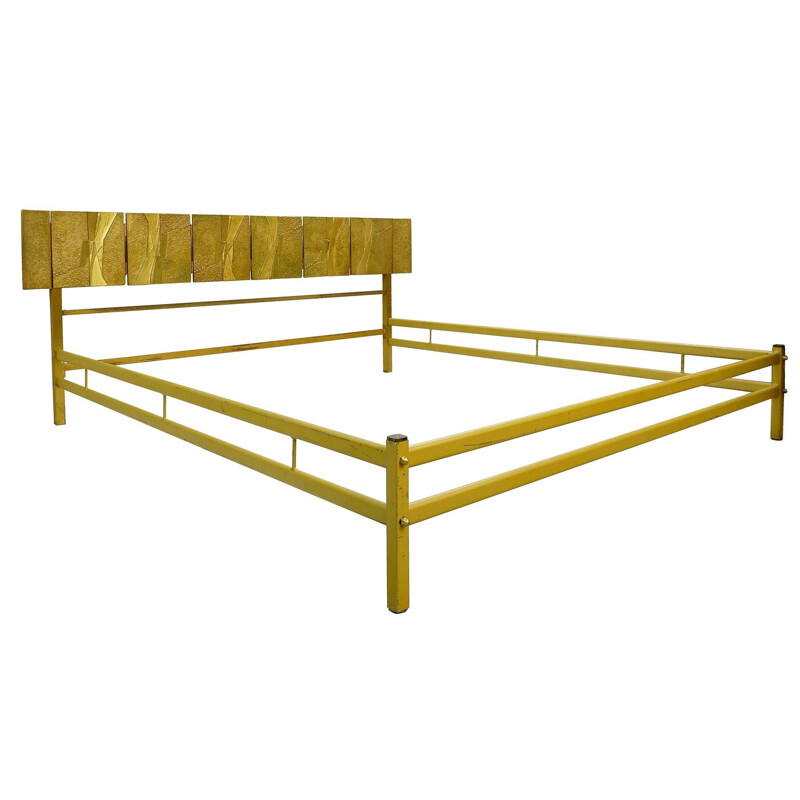 Vintage Bed By Luciano Frigerio With Moulded Bronze Panels, Italy, 1960