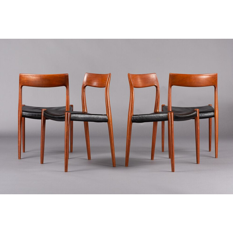 Danish mid-century dining chairs N.O. Moller  77, set of 4