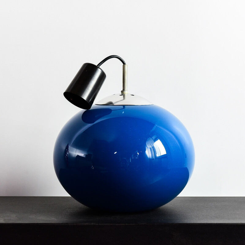 Vintage hanging lamp in blue glass, 1970