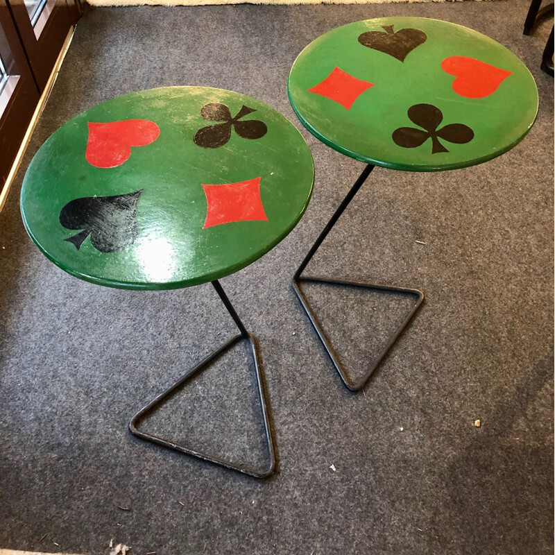 Pair of vintage square ace tables, 1950