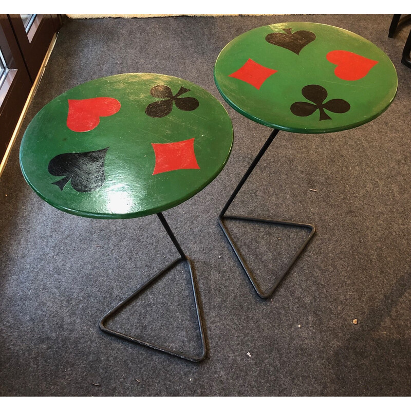 Pair of vintage square ace tables, 1950