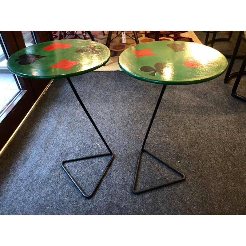 Pair of vintage square ace tables, 1950