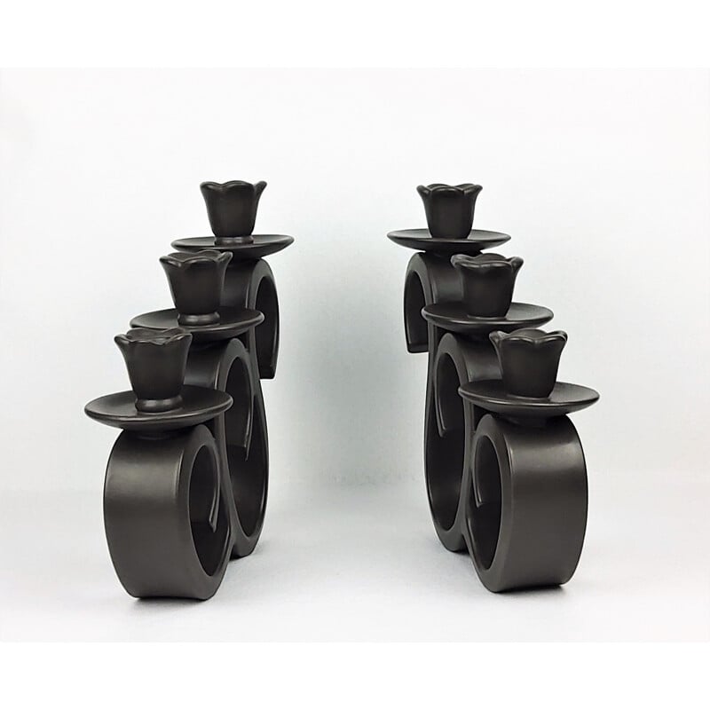 Pair of vintage ceramic candlestick by Giraud-Vallauris, France 1950