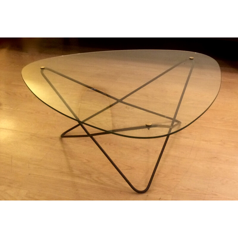 Airbone "Jasmin" coffee table in metal and glass, Florent LASBLEIZ - 1950s