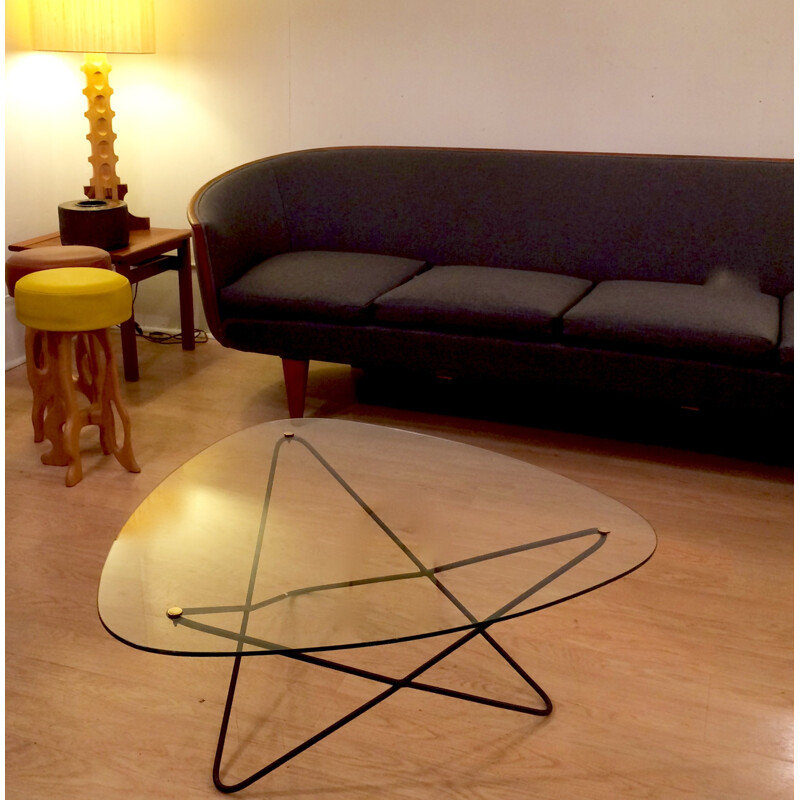 Airbone "Jasmin" coffee table in metal and glass, Florent LASBLEIZ - 1950s