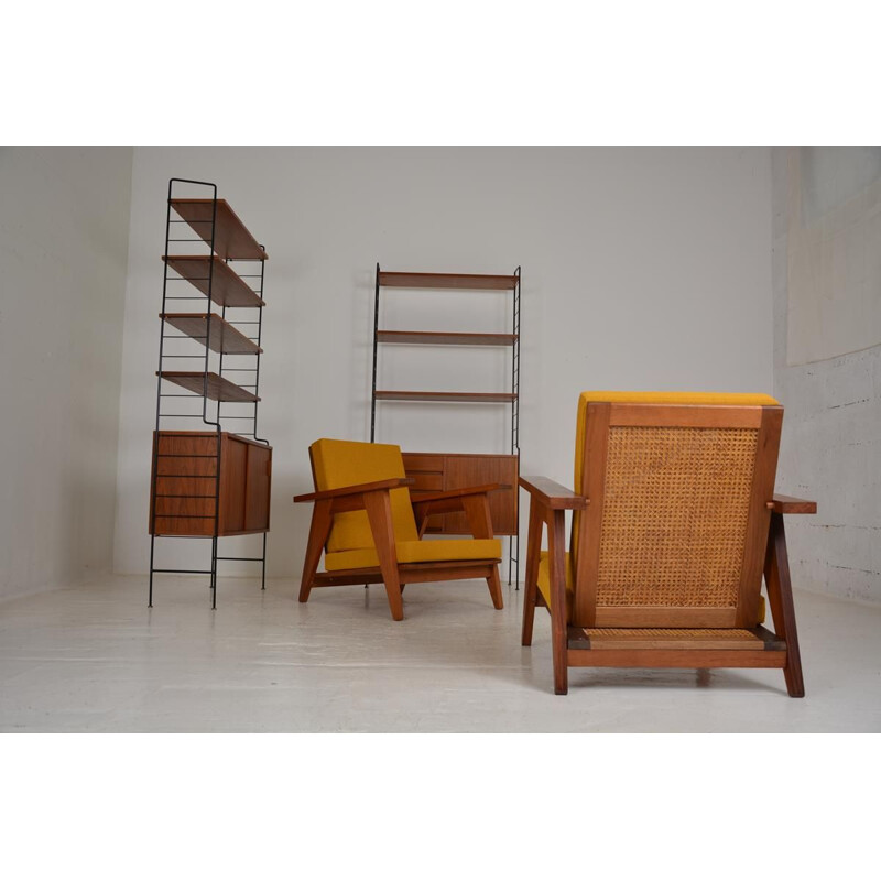 Pair of vintage brown solid wood armchairs, 1960