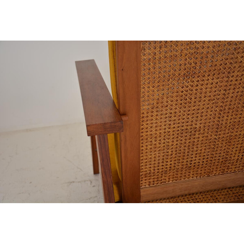 Pair of vintage brown solid wood armchairs, 1960