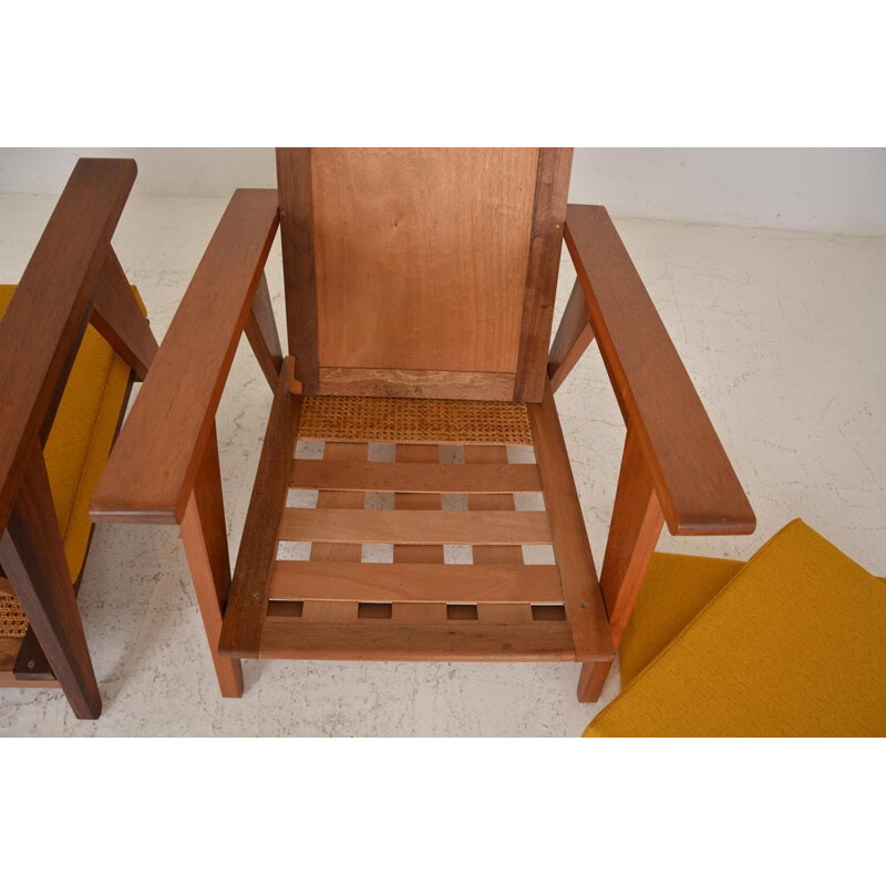 Pair of vintage brown solid wood armchairs, 1960