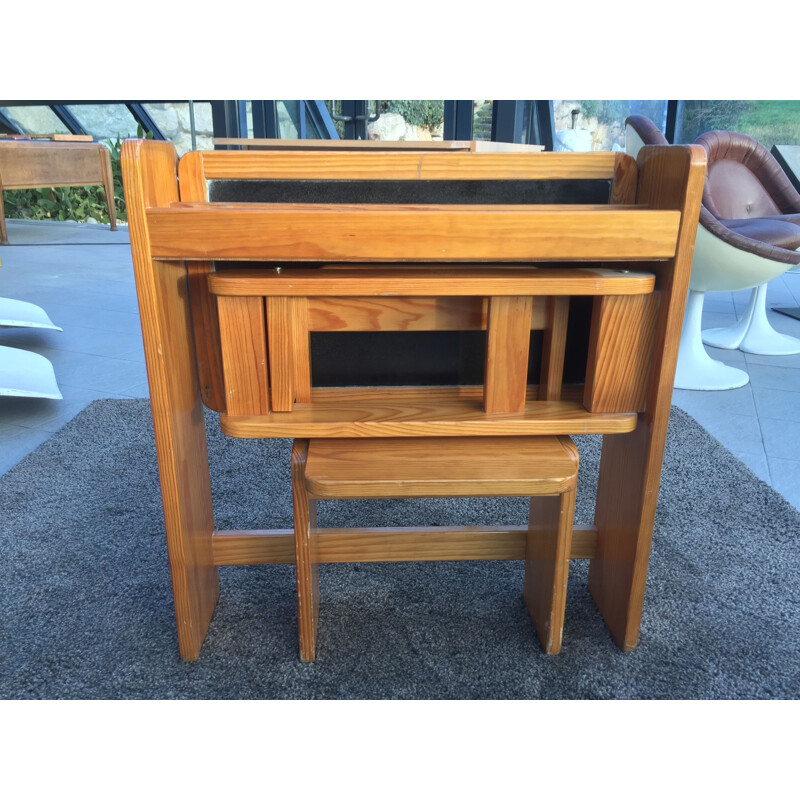 Vintage articulated children's desk with its integrated pine seat 1970