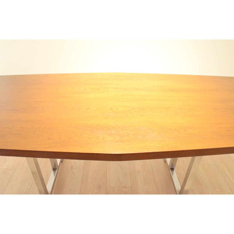Dining table in chromed metal and wood veneer - 1970s