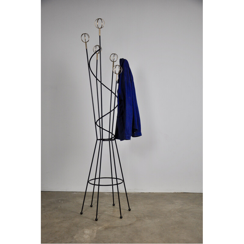 Vintage brass coat rack Geo Astrobale by Roger Feraud, 1950s