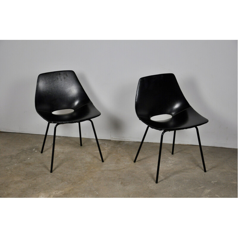 Pair of vintage chairs Tonneau by Pierre Guariche for Steiner, 1950s