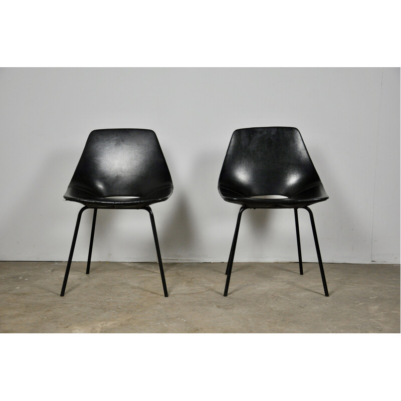 Pair of vintage chairs Tonneau by Pierre Guariche for Steiner, 1950s